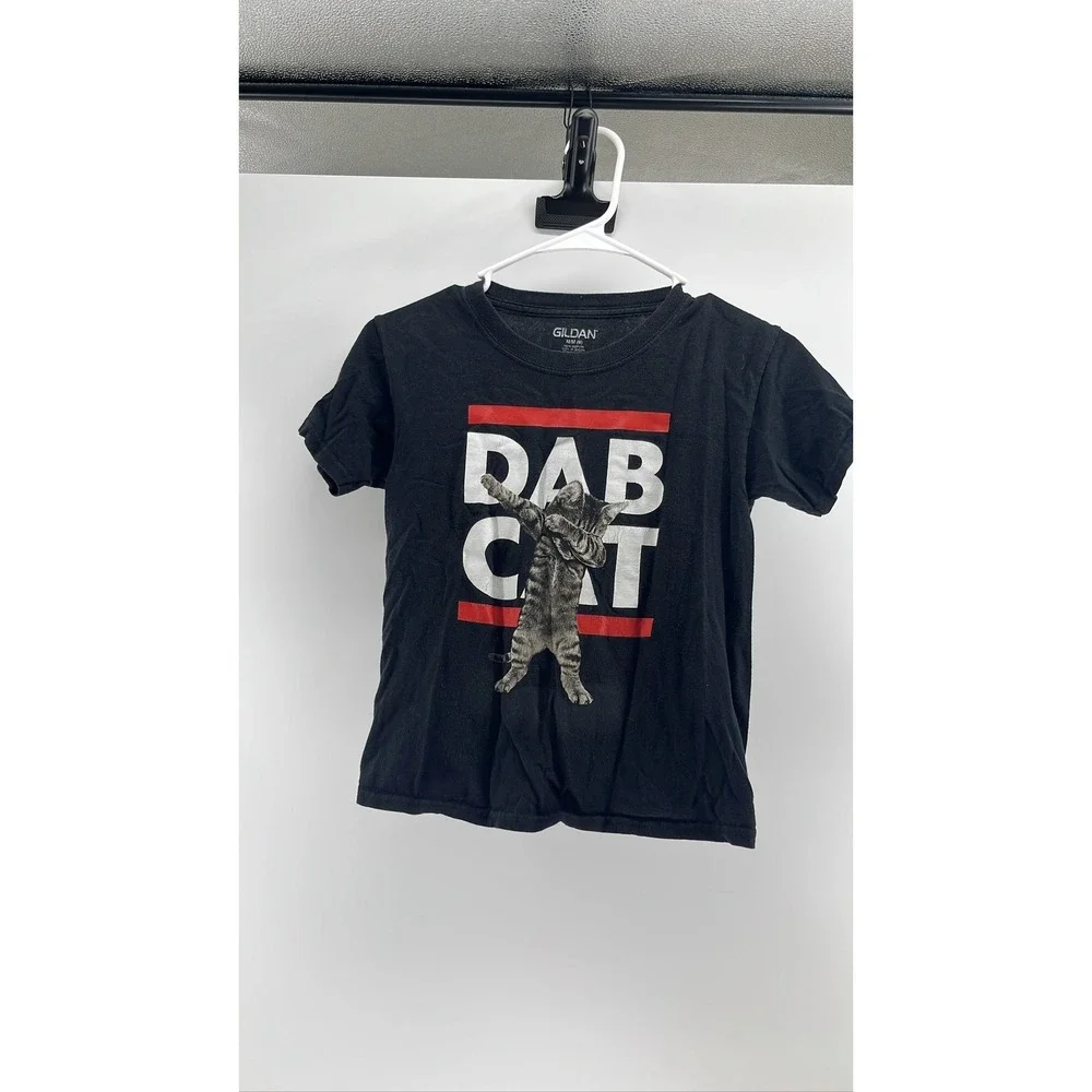 GILDAN Cat Graphic Tee Youth M (8) Black Kitten Meme